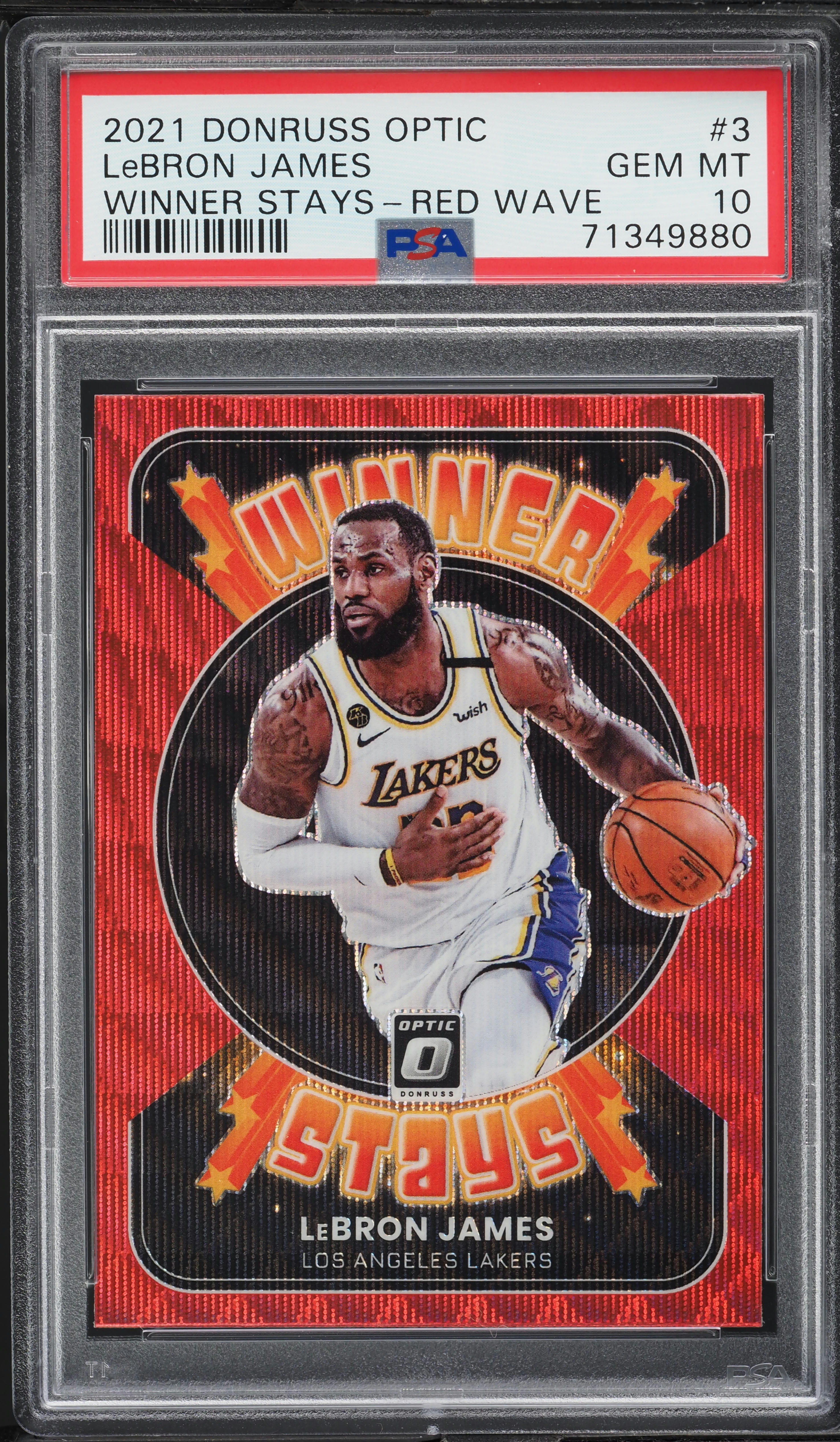 2021 Donruss Optic Winner Stays Red Wave LeBron James #3 PSA 10