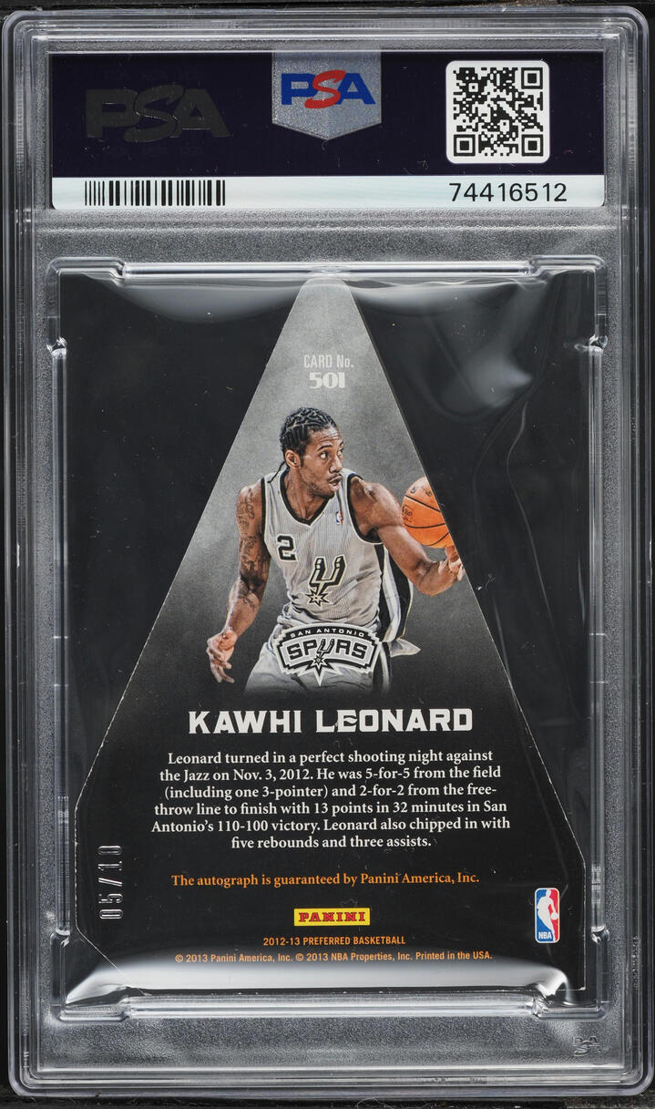 2012 Panini Preferred Gold Kawhi Leonard ROOKIE AUTO /10 #501 PSA