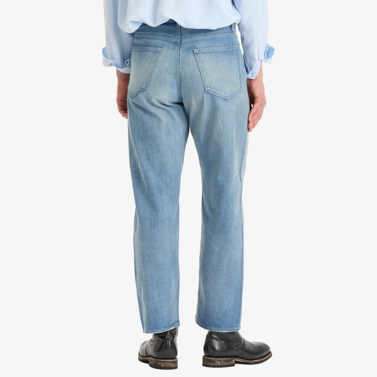 Auralee Men's Selvedge Faded Light Denim Wide Pants in Light