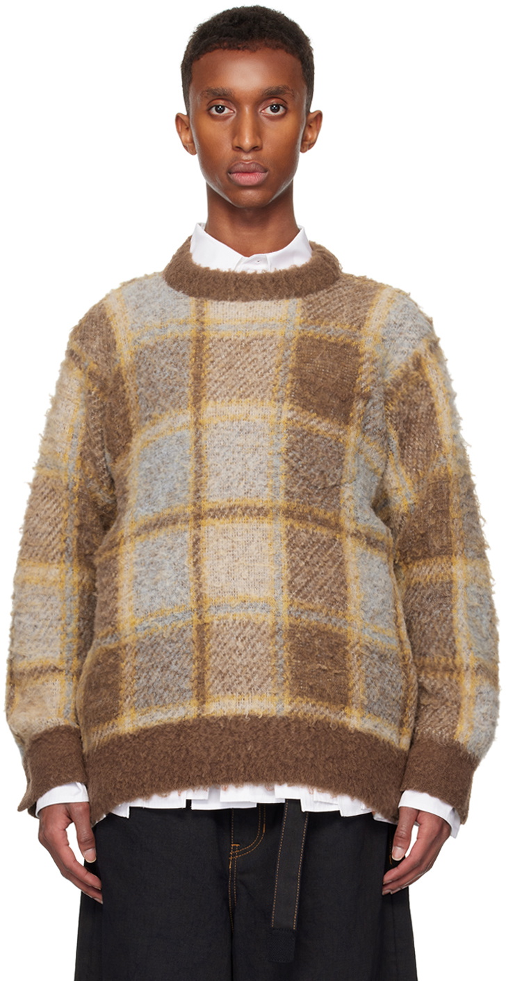 sacai Brown Plaid Knit Sweater Sacai
