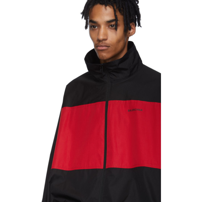 Balenciaga Black and Red Poplin Zip-Up Jacket Balenciaga