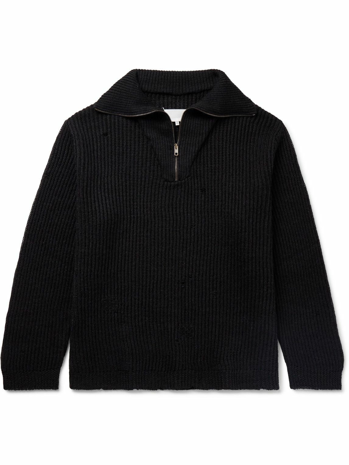Maison Margiela - Ribbed Linen and Wool-Blend Half-Zip Sweater