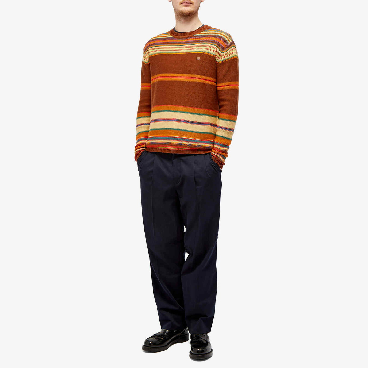 Acne Studios Men's Kenzil Stripes Face Jumper in Cinnamon Brown