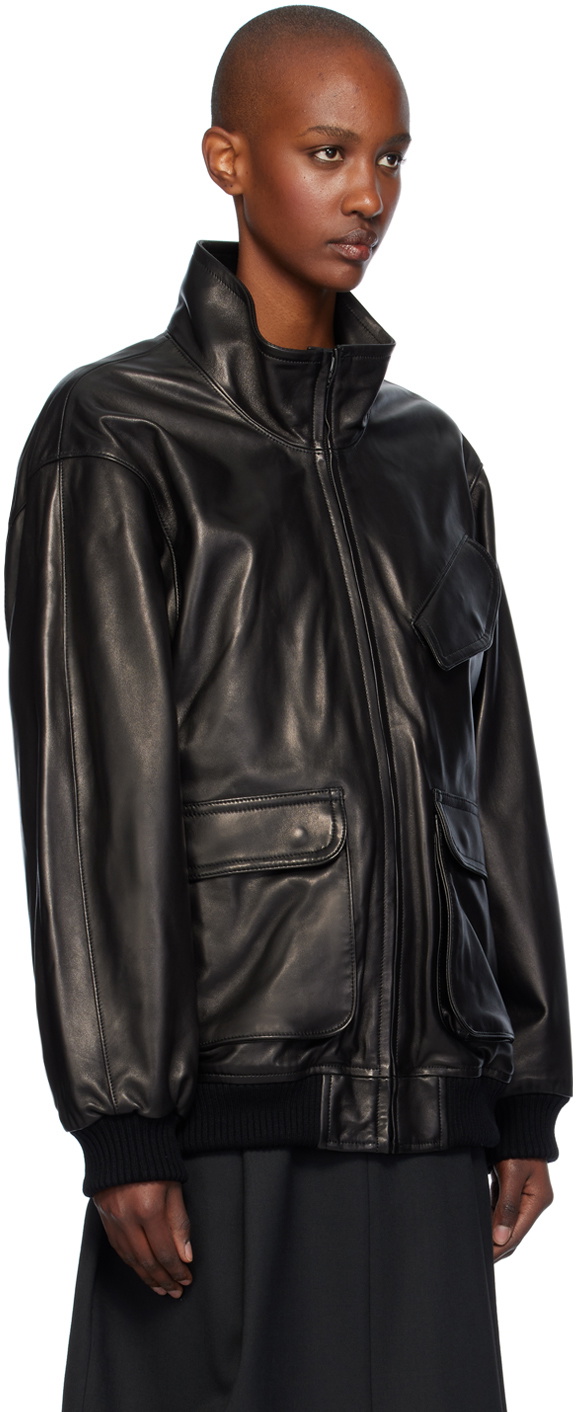 AURALEE Black Heavy Lamb Leather Zip Jacket Auralee