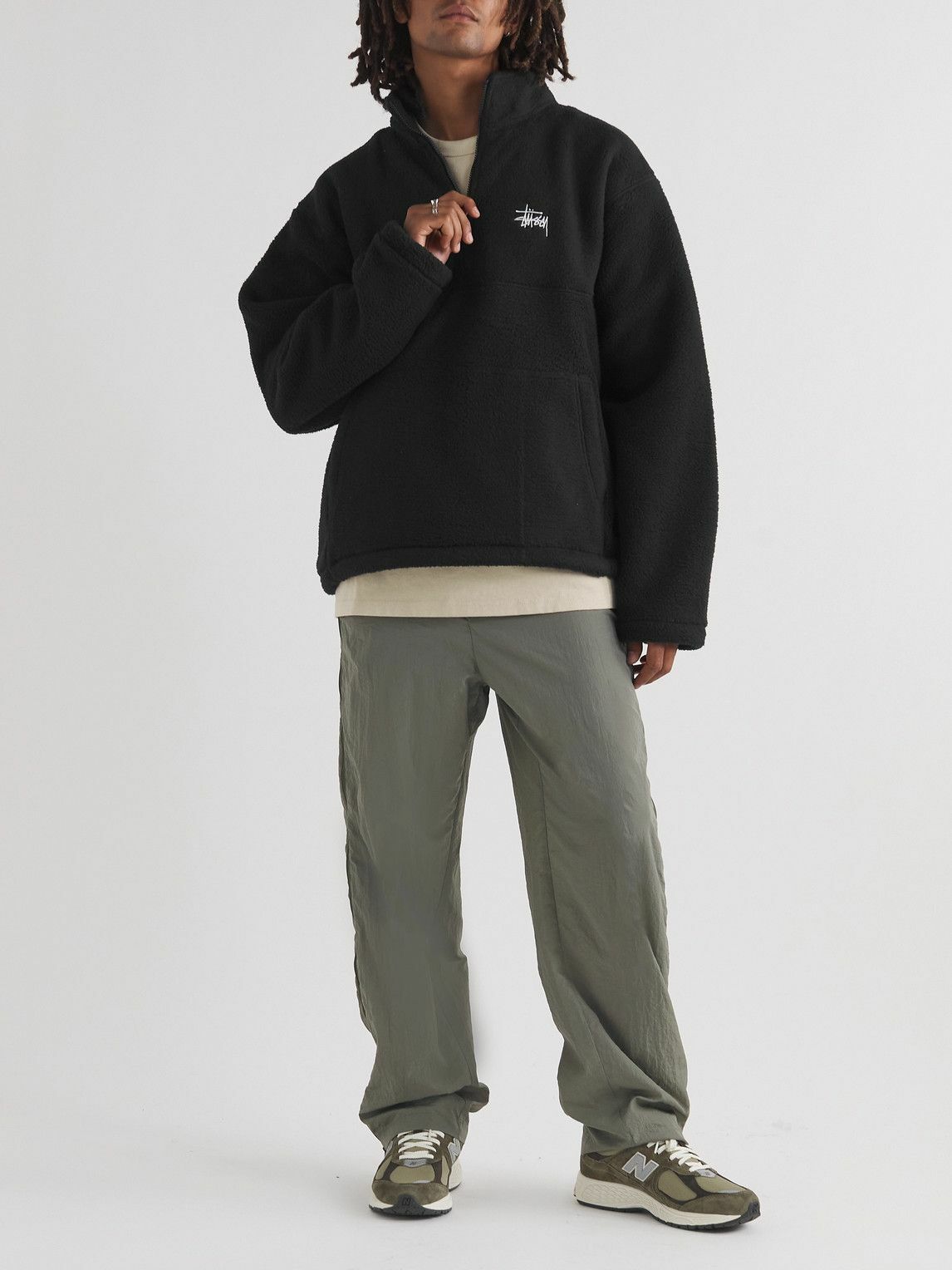 Stussy - Logo-Embroidered Polar Fleece Half-Zip Sweatshirt - Black