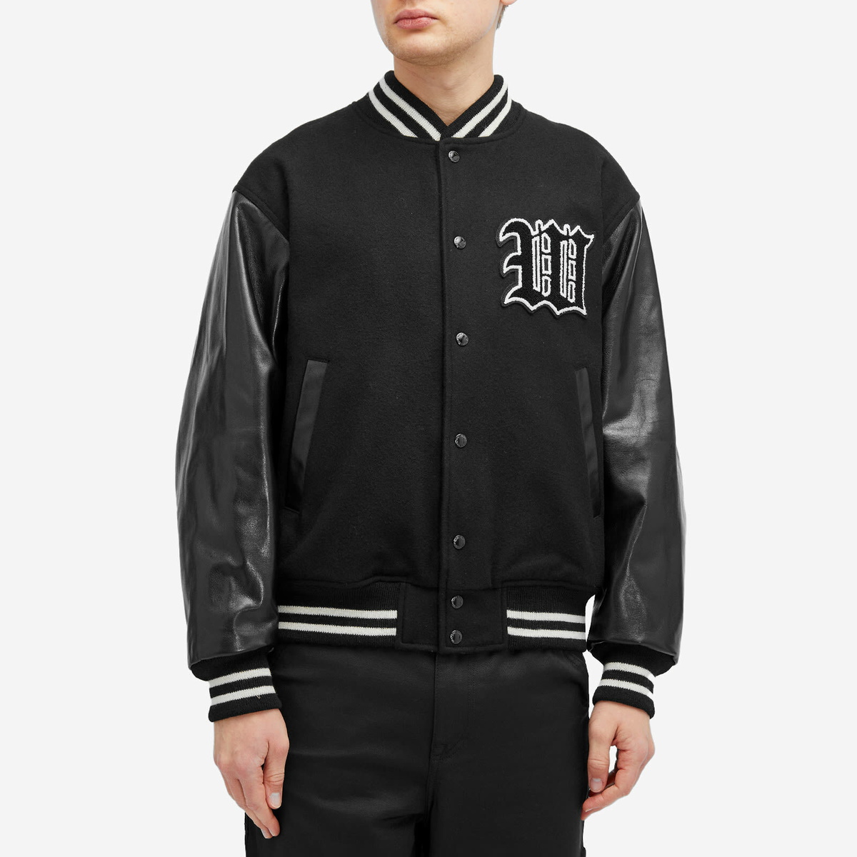 Wacko Maria Men's Type-2 Leather Varsity Jacket in Black Wacko Maria