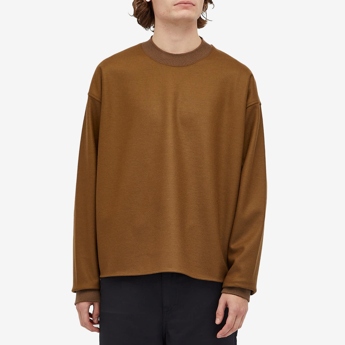 Jil Sander Men's Melton Wool Crew Sweatshirt in Cinnamon Jil Sander