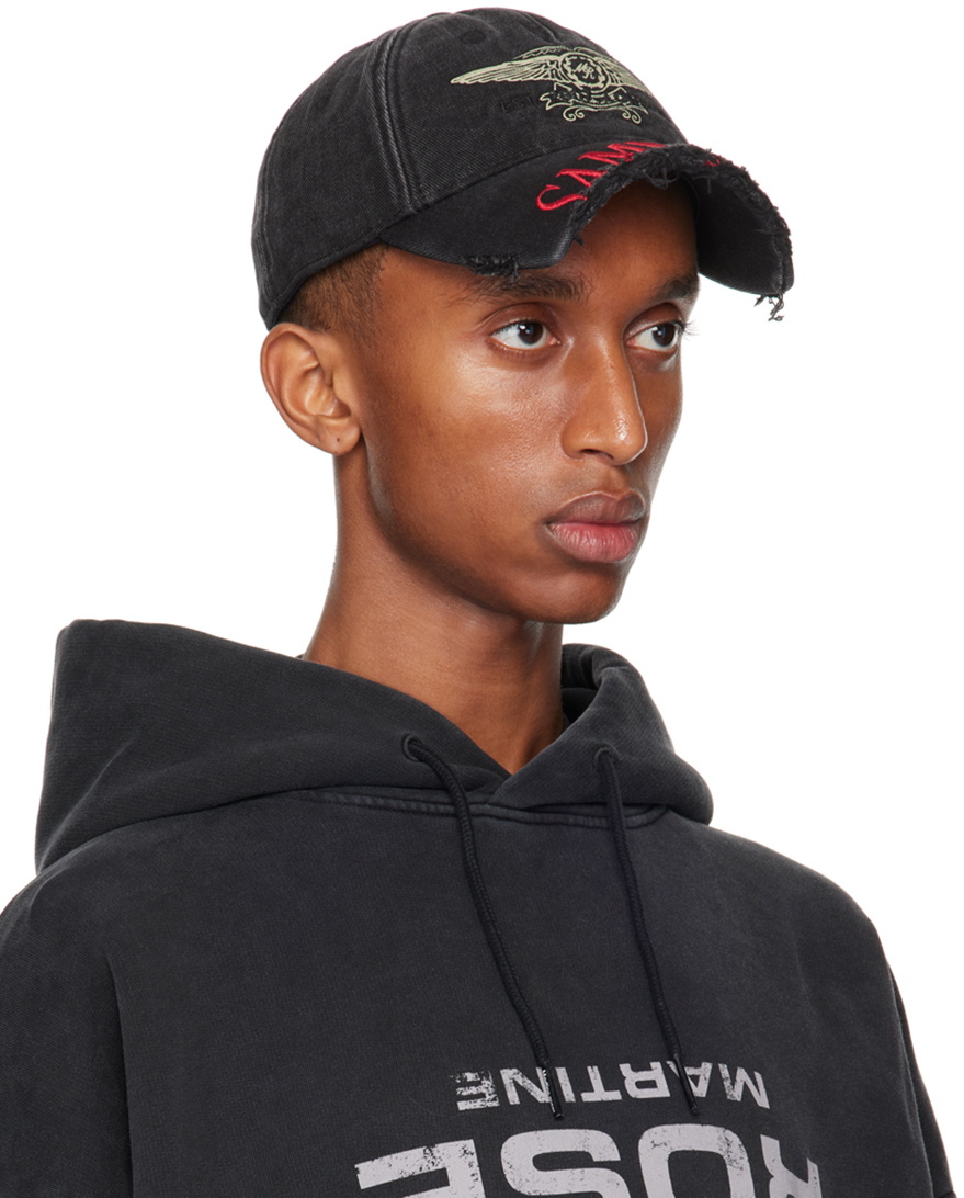 Martine Rose Black Cut Peak Back Cap Martine Rose