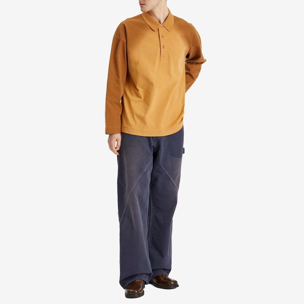 JW Anderson Men's Long Sleeve Rugby Polo in Tobacco JW Anderson