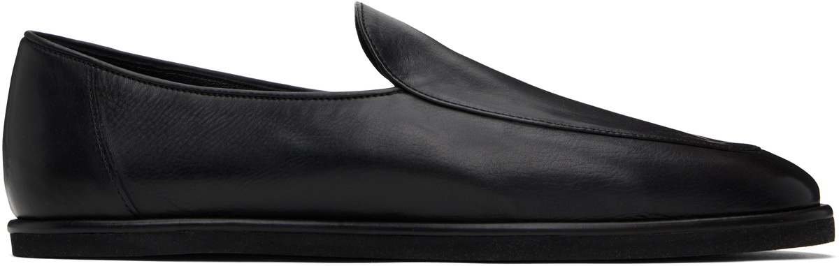 AURALEE Black Soft Leather Slip-on Loafers Auralee