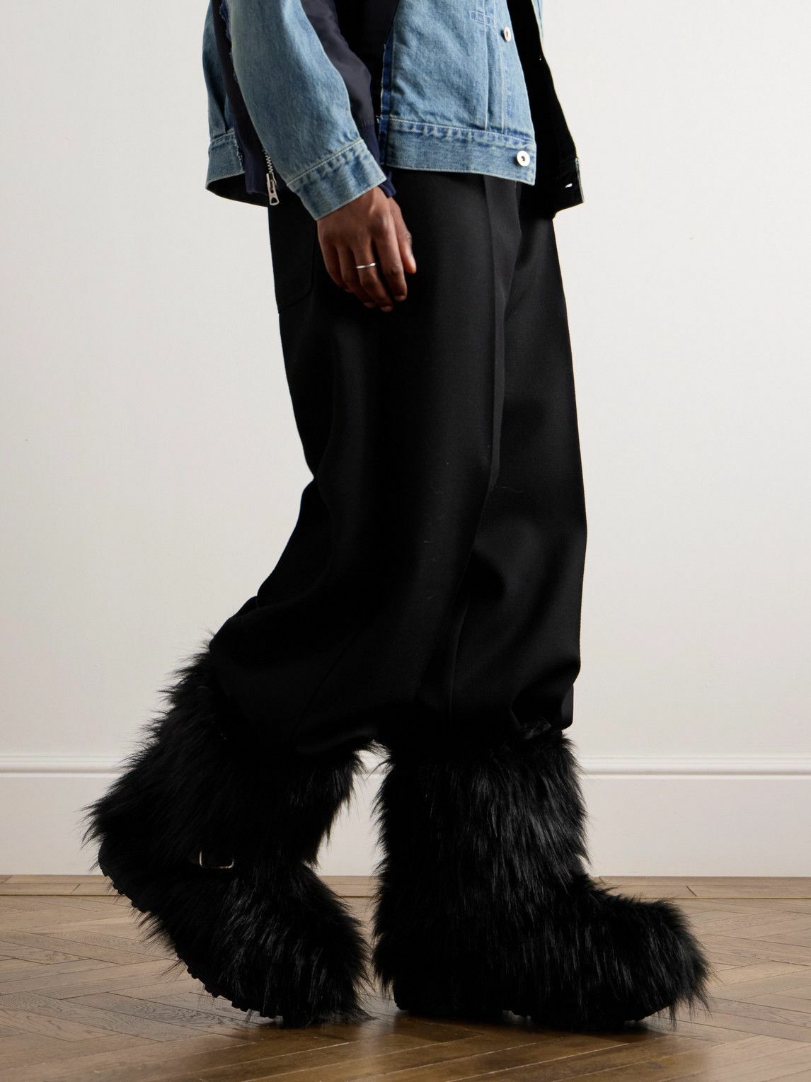 Sacai - Faux Fur Biker Boots - Black Sacai