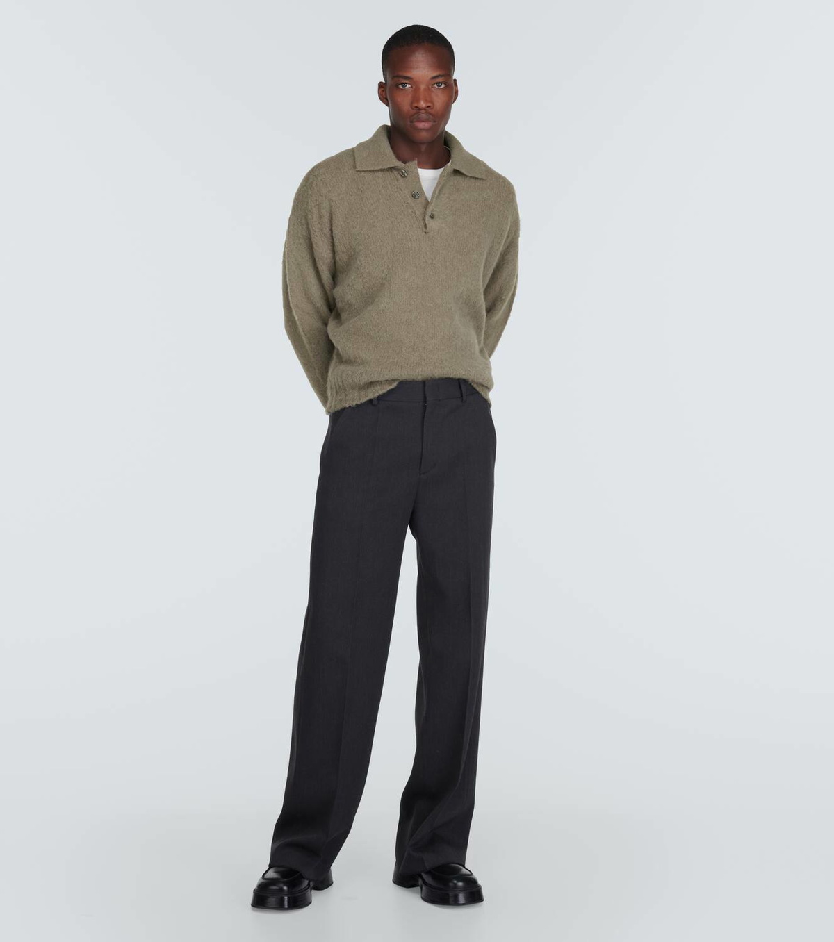 Ami Paris Hairy wool-blend polo sweater AMI