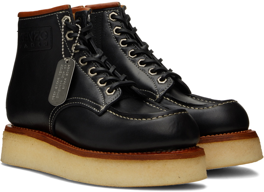 Kenzo Black Kenzo Yama Lace-Up Boots Kenzo