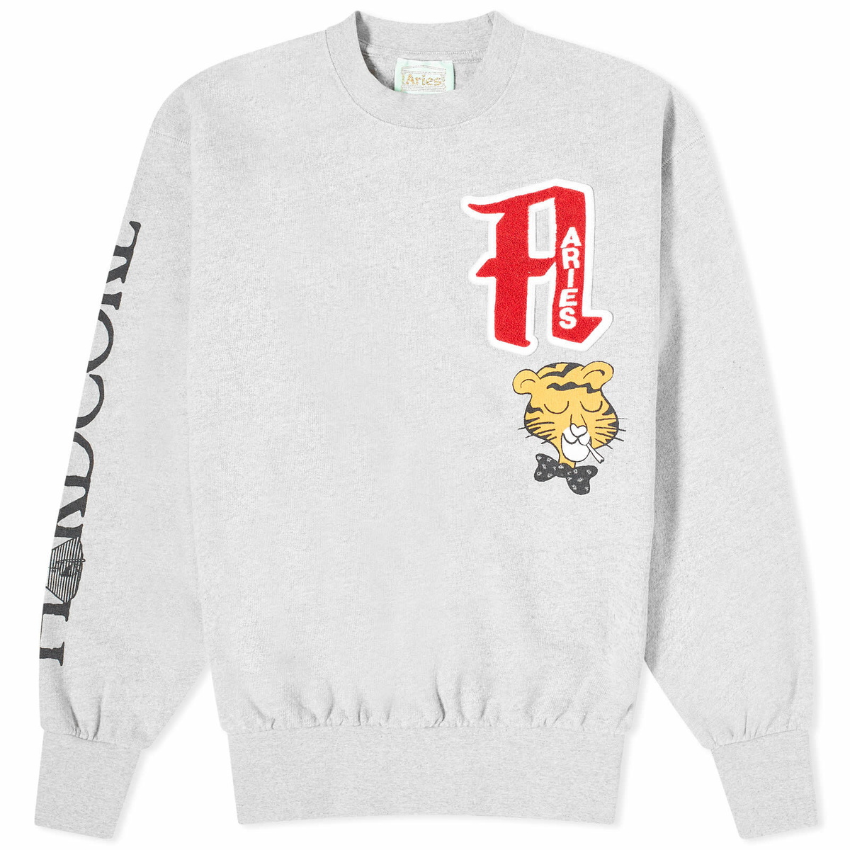 Aries Men's College Cross Grain Crew Sweat in Grey Marl ARIES