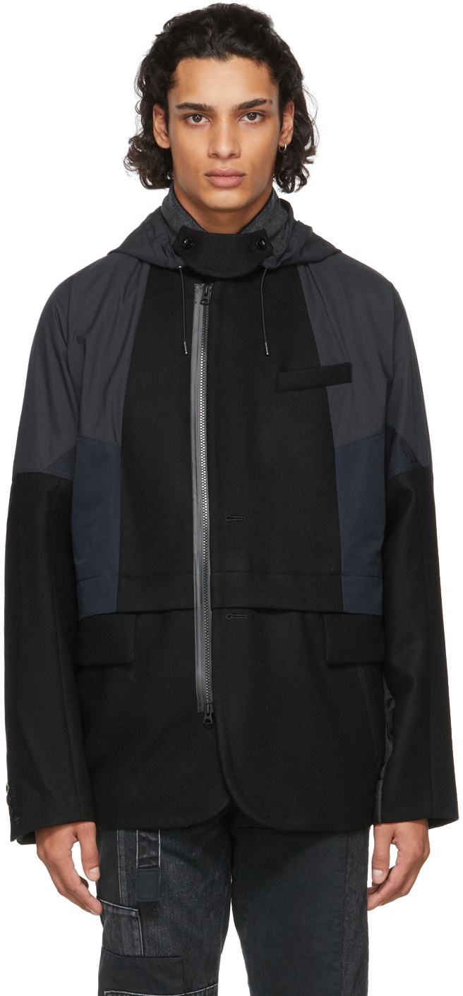 Sacai Black & Navy Melton Wool Jacket Sacai
