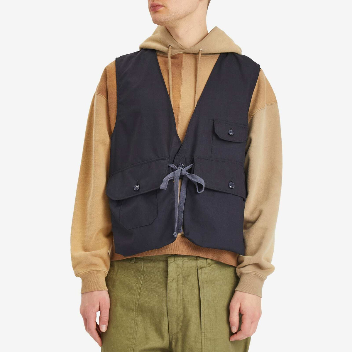 Engineered Garments Men's Fowl Vest in Dark Navy Tropical Wool