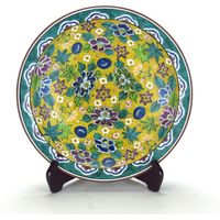 日本の伝統工芸品【九谷焼】 10号飾皿 古九谷花鳥 皿立付 (K9-1420