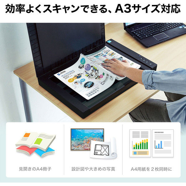 スキャナ A3サイズ対応 フラットヘッド 2400dpi対応 TWAIN対応 高速