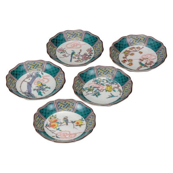 伊野正峰 日本の伝統工芸品【九谷焼】 4.5号皿揃 花鳥絵変り (K9-89