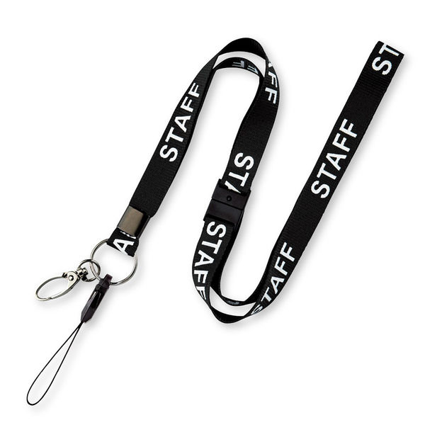 ネックストラップ 「STAFF」文字入り 15mm幅 金属フック・脱着マツバ