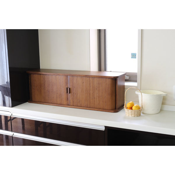 オスマック 天然木桐製カウンター上収納庫竹製ジャバラ扉式幅90cmハイ