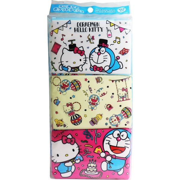 ハヤシ商事 ドラえもん×ハローキティ 水に流せるポケットティシュ 16枚