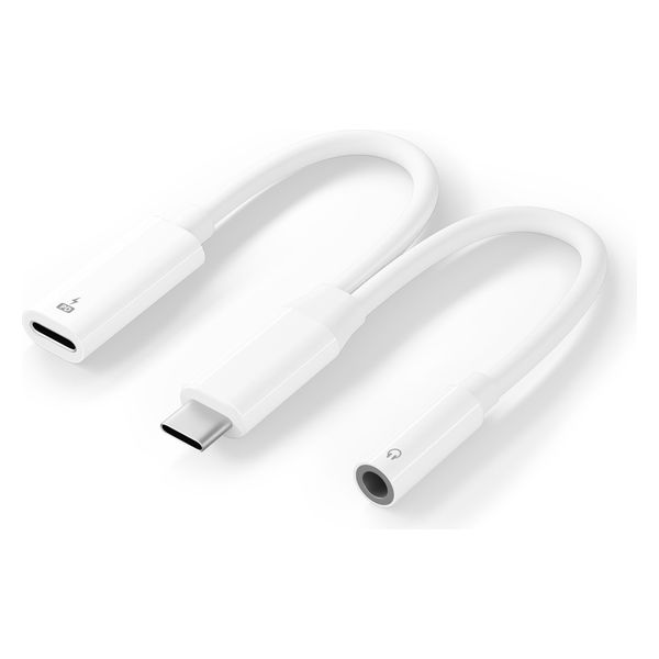PGA USB-C充電ポート付 3.5mm to USB-C イヤホン変換アダプタ ホワイト