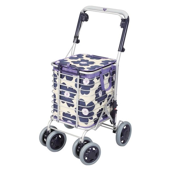 ユーバ産業 ブレーキ付 アルミワイヤーカート花柄青 A-0245H