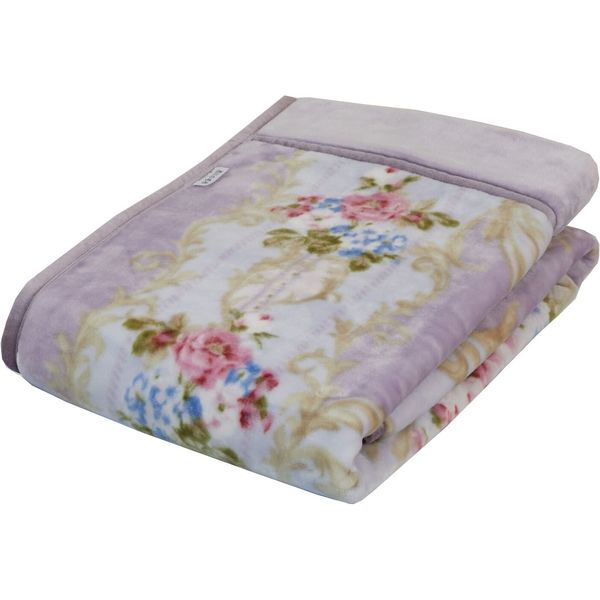 西川 衿付き2枚合わせ毛布 花柄 1枚 パープル a2624010 1個（直送品