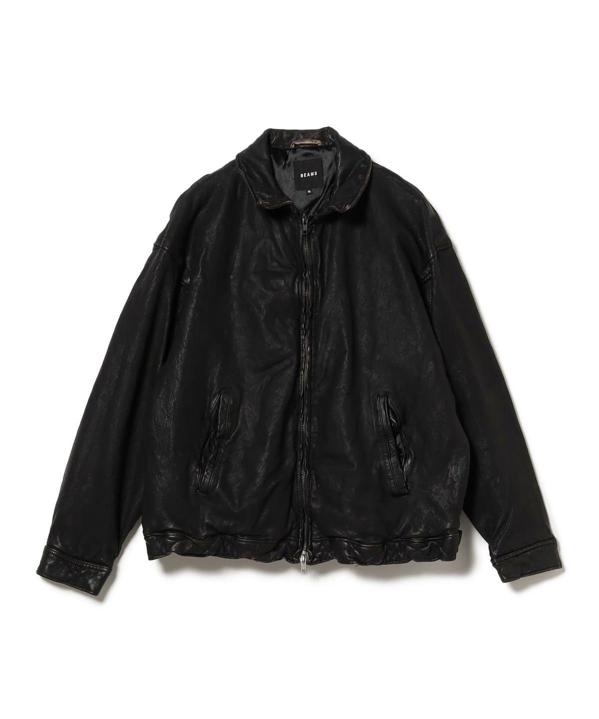 BEAMS (BEAMS) Distressed Leather Zip Blouson [Wide Fit] (Blouson