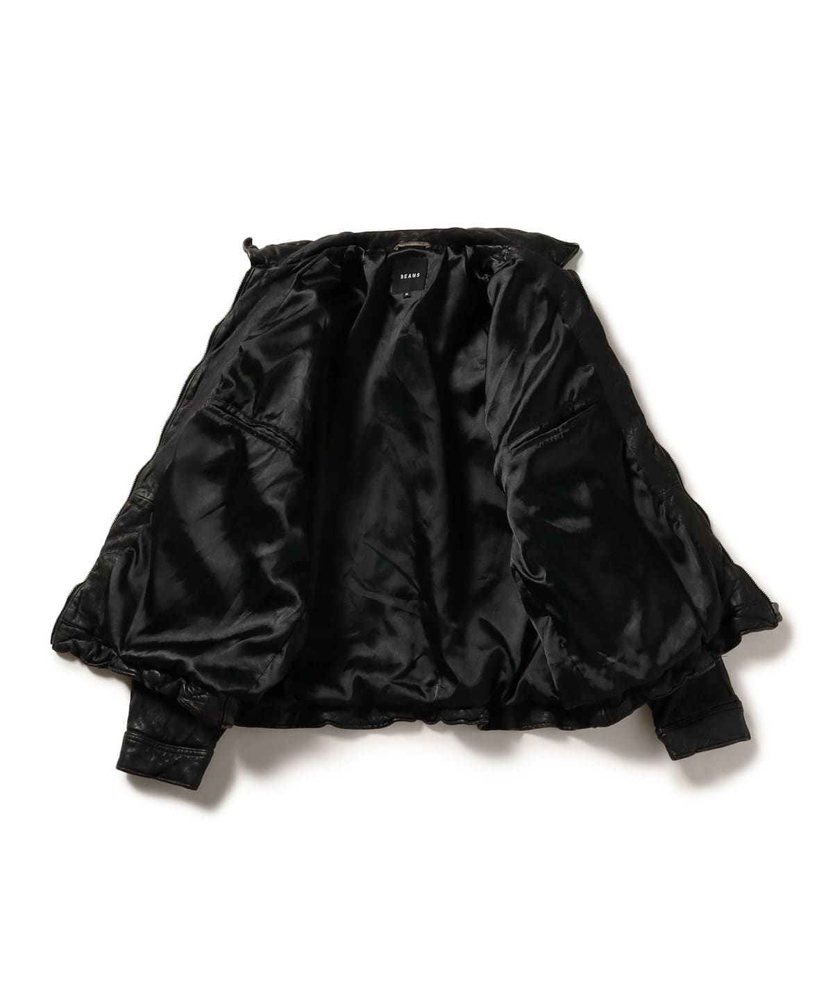 BEAMS（ビームス）ユーズド加工 レザー ジップブルゾン【ワイド