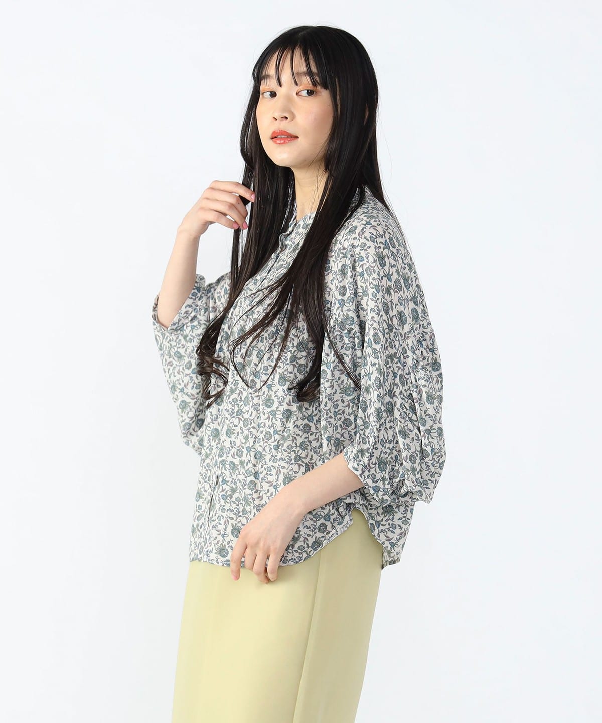 BEAMS HEART（ビームス ハート）更紗花柄 切替ブラウス（洗濯可