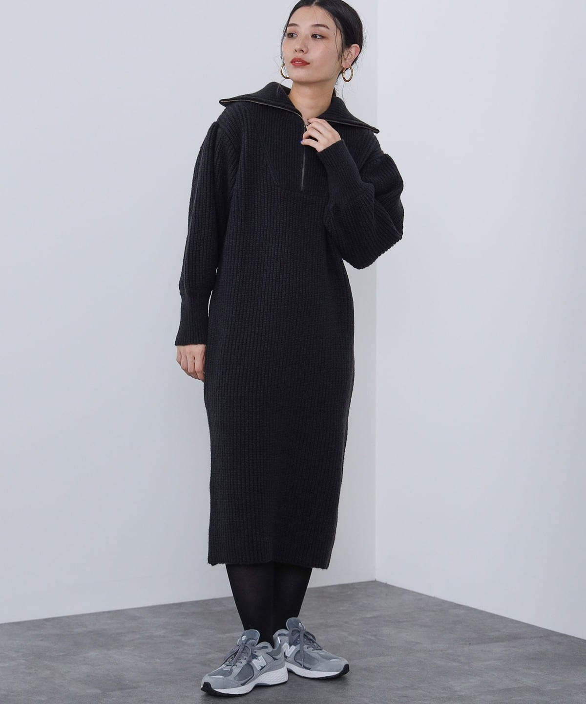 BEAMS HEART（ビームス ハート）ハーフジップ 畦編み ニットワンピース