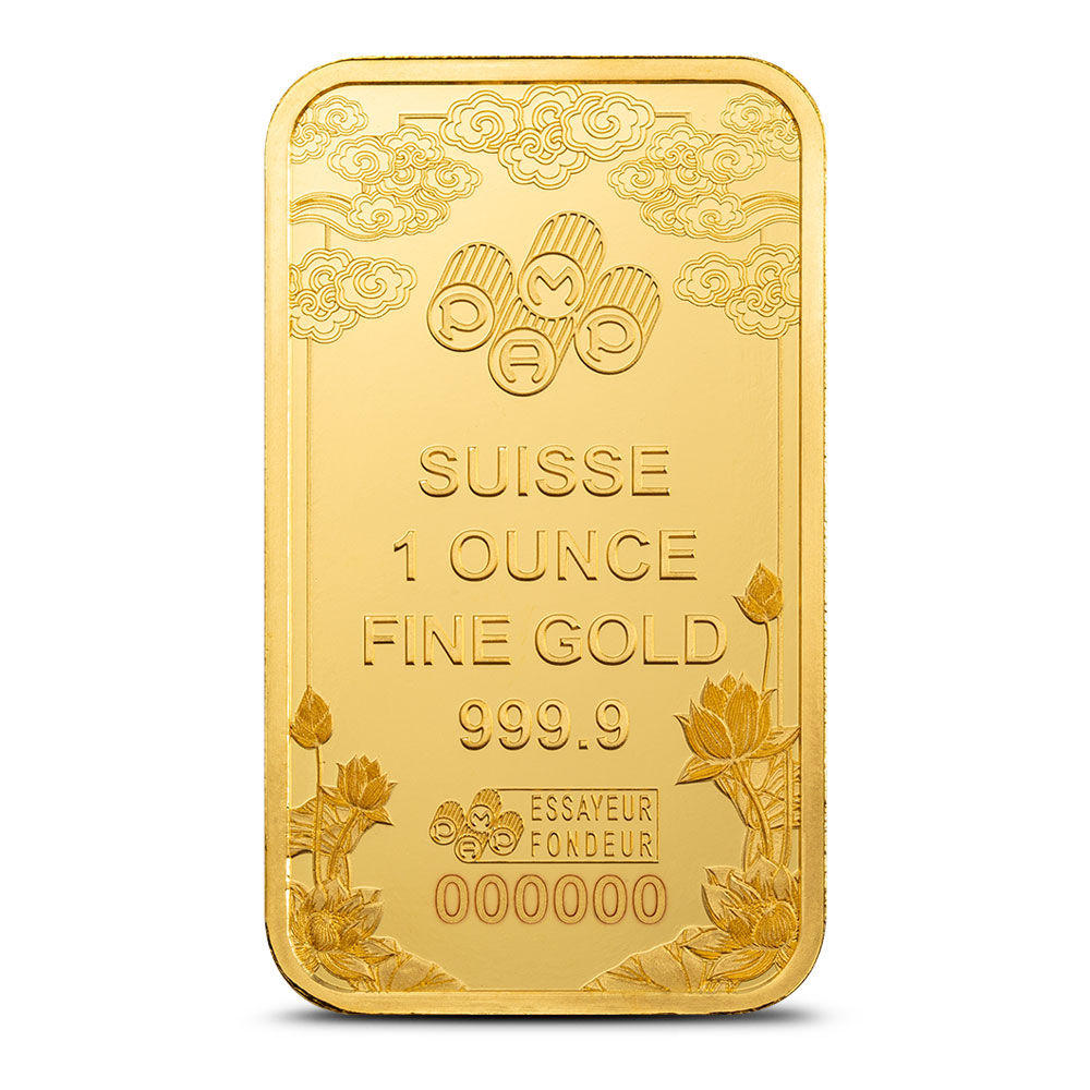 Buy 1 oz PAMP Suisse Gold Good Luck Yellow Dragon Bar (New w/Assay