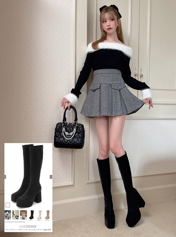 ウルトラストレッチチャンキーヒールロングブーツ[gd1494