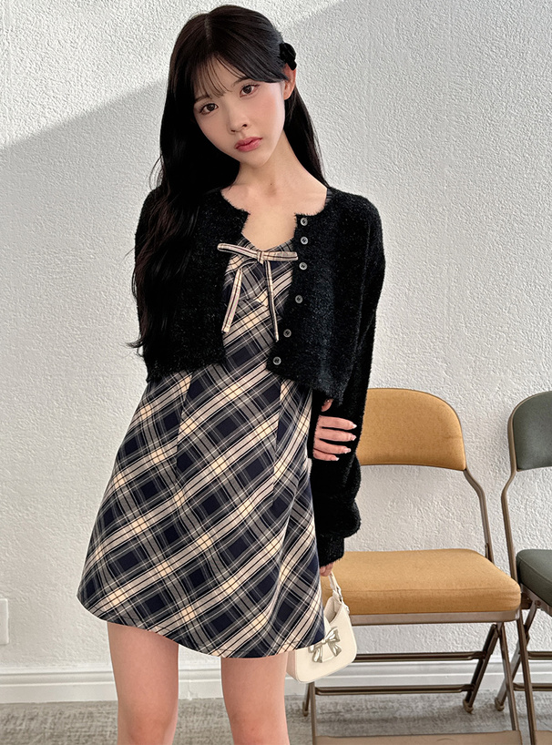 チェック柄リボンキャミミニワンピース[dk1292] | レディース