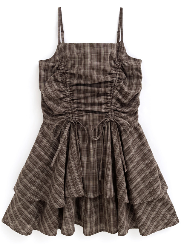 チェック柄ドロストリボンミニワンピース[dk1357] | レディース