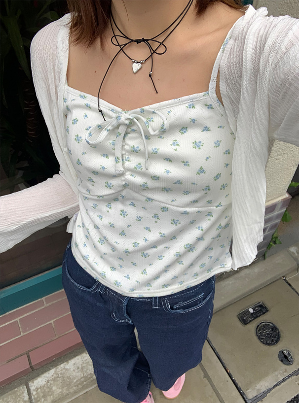 カップ付き花柄リボンキャミソール[dk1421] | レディースファッション