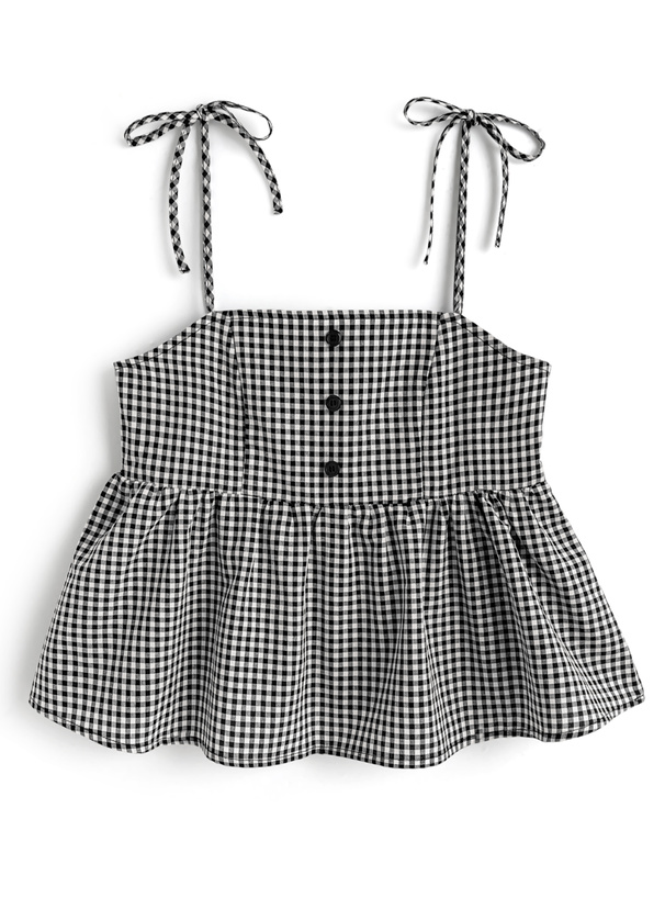 ギンガムチェック柄リボンストラップキャミソール[dk1496