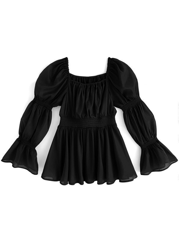 袖2Wayシアーシャーリングペプラムブラウス[fl001] | レディース