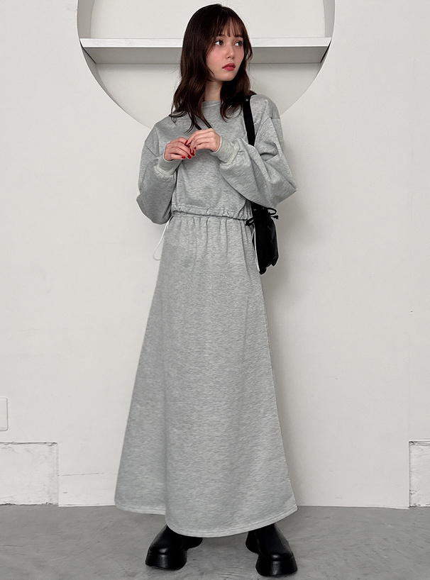 ドロストトップス×ロングスカートラメスウェットセットアップ[fu227