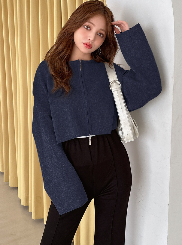 ダブルジップショート丈ニットカーディガン[kz472] | レディース