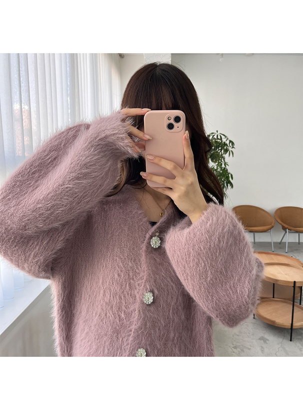 ビジューボタンフェザーニットカーディガン[kz278] | レディース