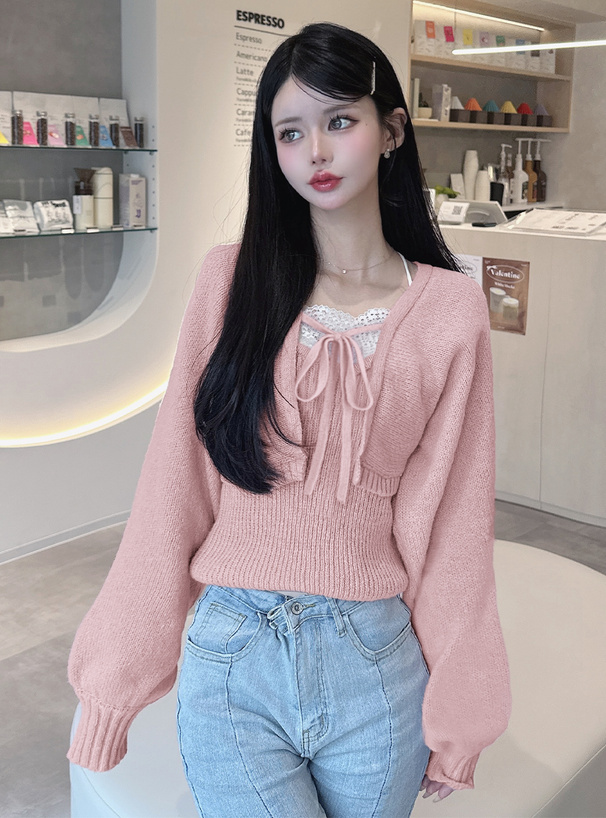 クロップド丈カーディガン×キャミソールニットアンサンブル[k9255d