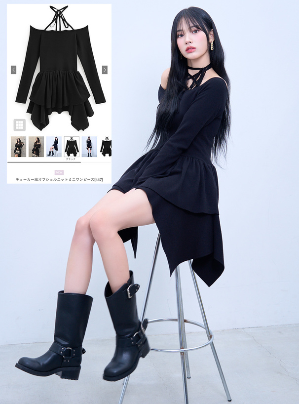 チョーカー風オフショルニットミニワンピース[lt47] | レディース