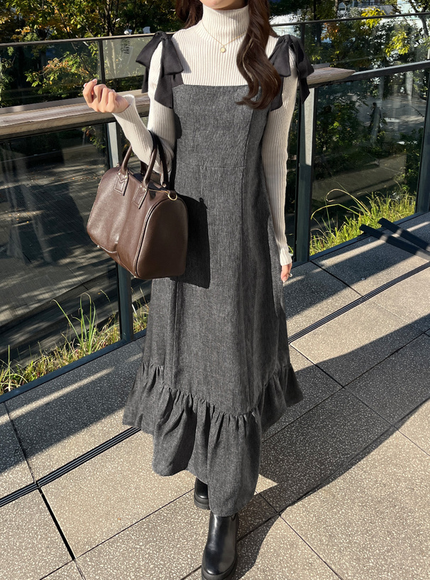 ショルダーリボンツイードロングワンピース[nr369] | レディース