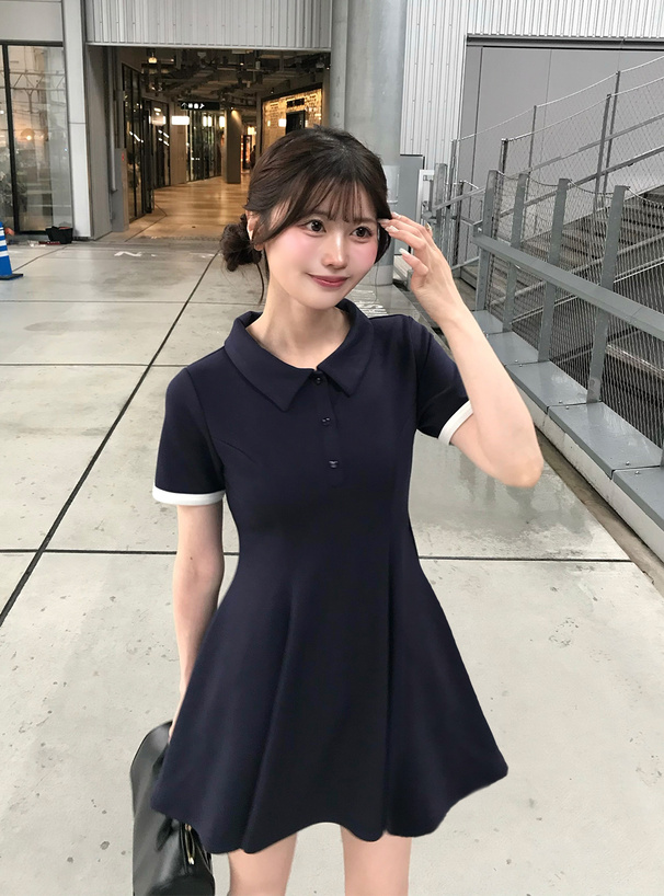 ポロ風袖配色フレアミニワンピース[sm295] | レディースファッション