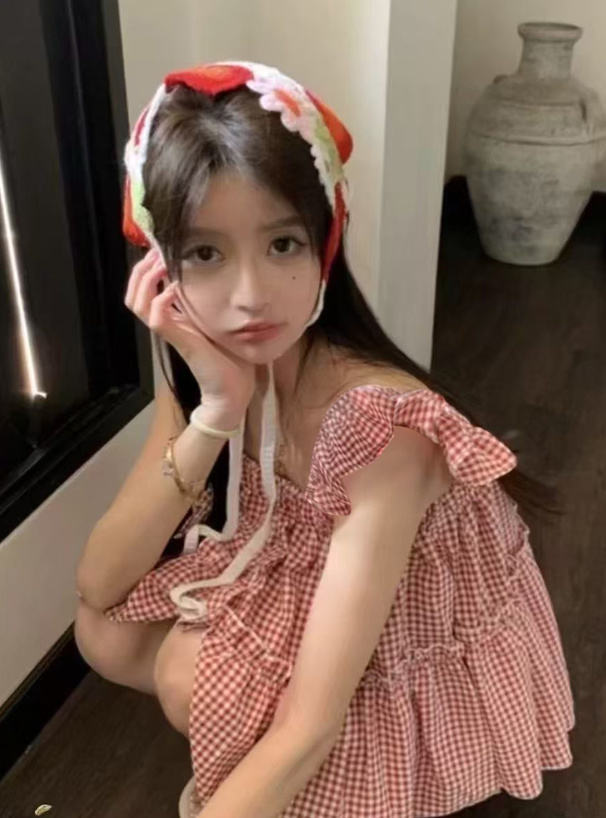 ギンガムチェック柄フリル切り替えキャミソールトップス[sd106