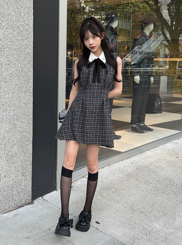 リボン付きツイードタックミニワンピース[ta300] | レディース