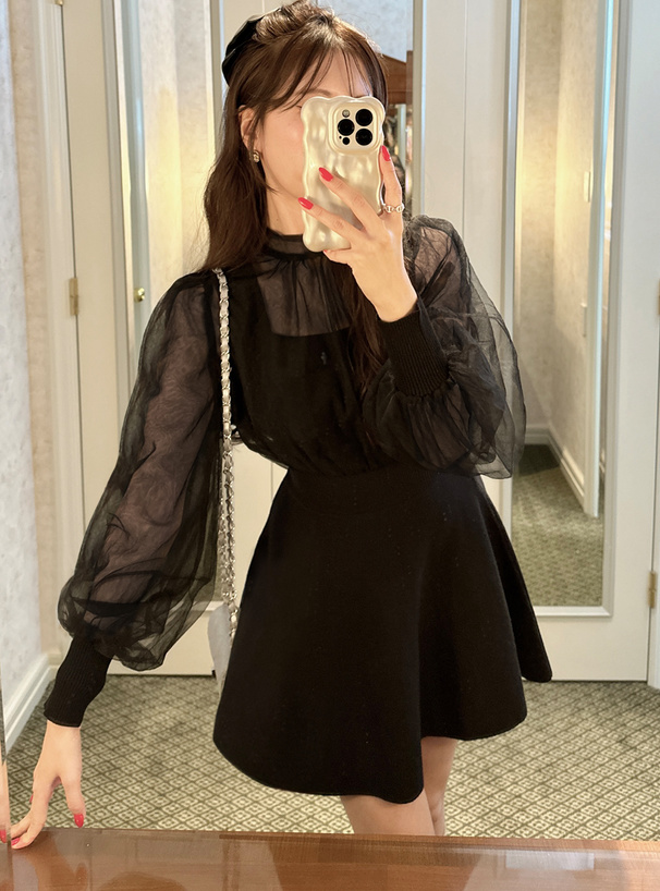 チュールドッキングフレアニットミニワンピース[tu1250] | レディース